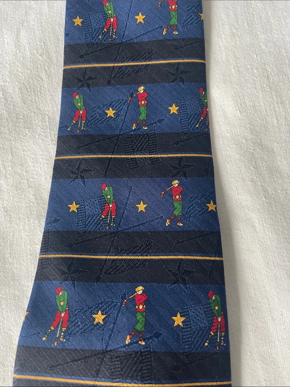 Tommy Hilfiger Navy Tie with Multicolor Golf Player Motif NWT